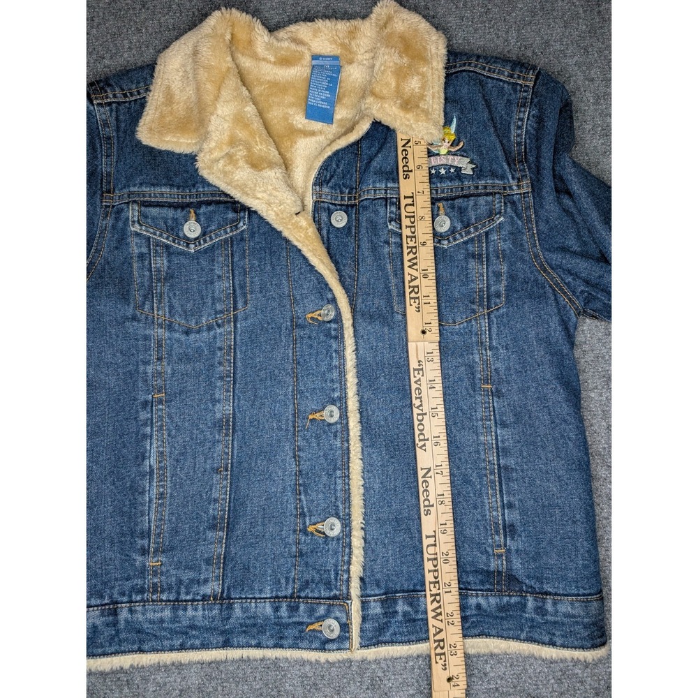 Disney Tinkerbell Denim Jacket Womens Medium Feisty Fairy Heavy Sherpa Lined - Picture 11 of 13